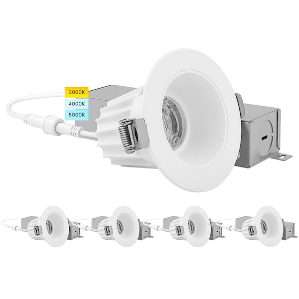 Luxrite 2 Inch LED Recessed Downlights 3CCT 3000K-5000K 8W 600LM Dimmable Damp Rated IC Rated, 4PK LR23275-4PK - main